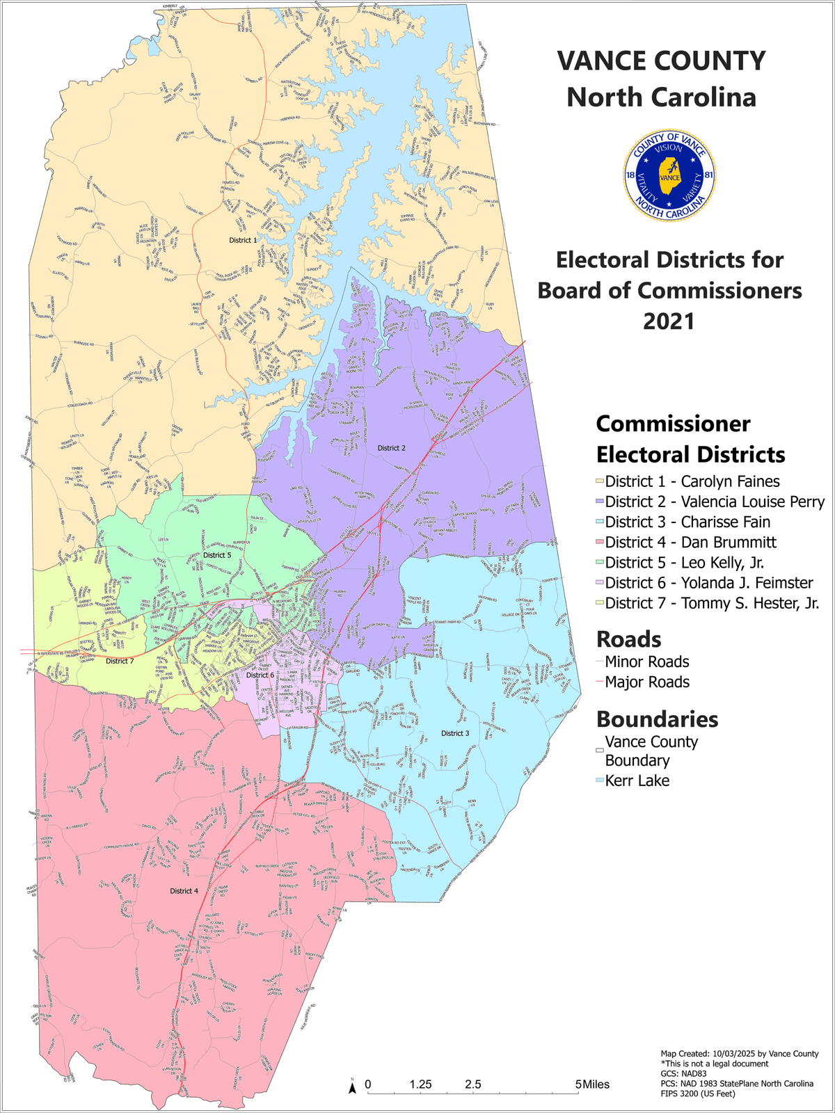 Vance County Electoral Districts Map - District 3 highlighted in light blue